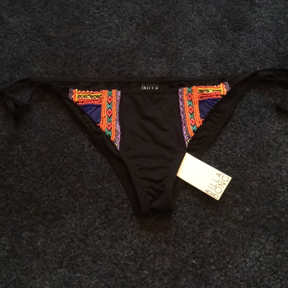 Billabong cheeky black beaded tie bikini bottoms